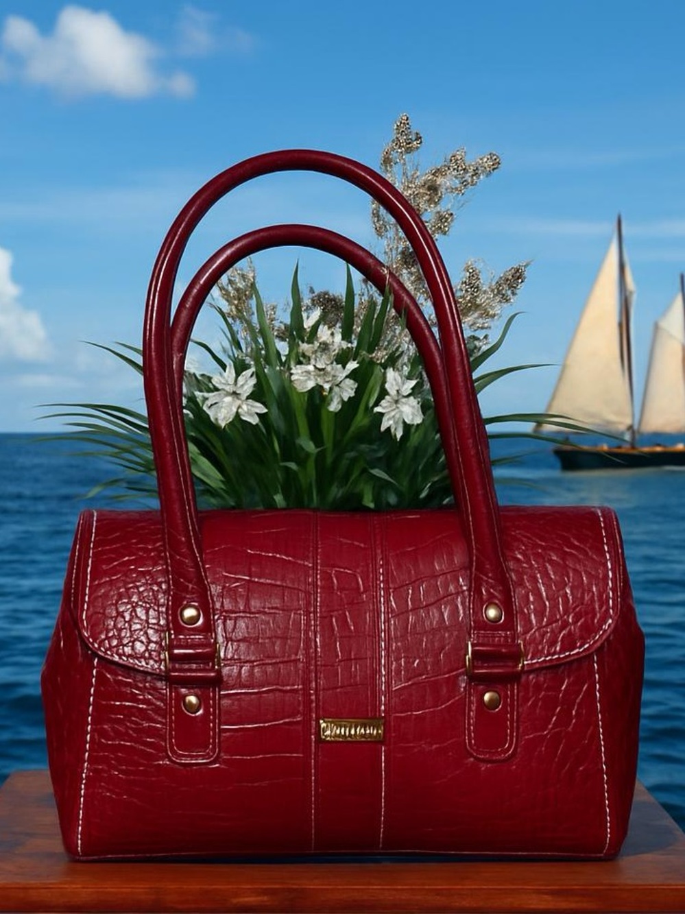 Liz Claiborne Burgundy Faux Croc Purse - Picture 2 of 6